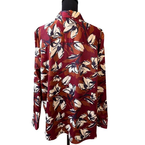 New NORDSTROM RACK Women's Red Floral Casual Button Front Shirt Size XL - Picture 3 of 5
